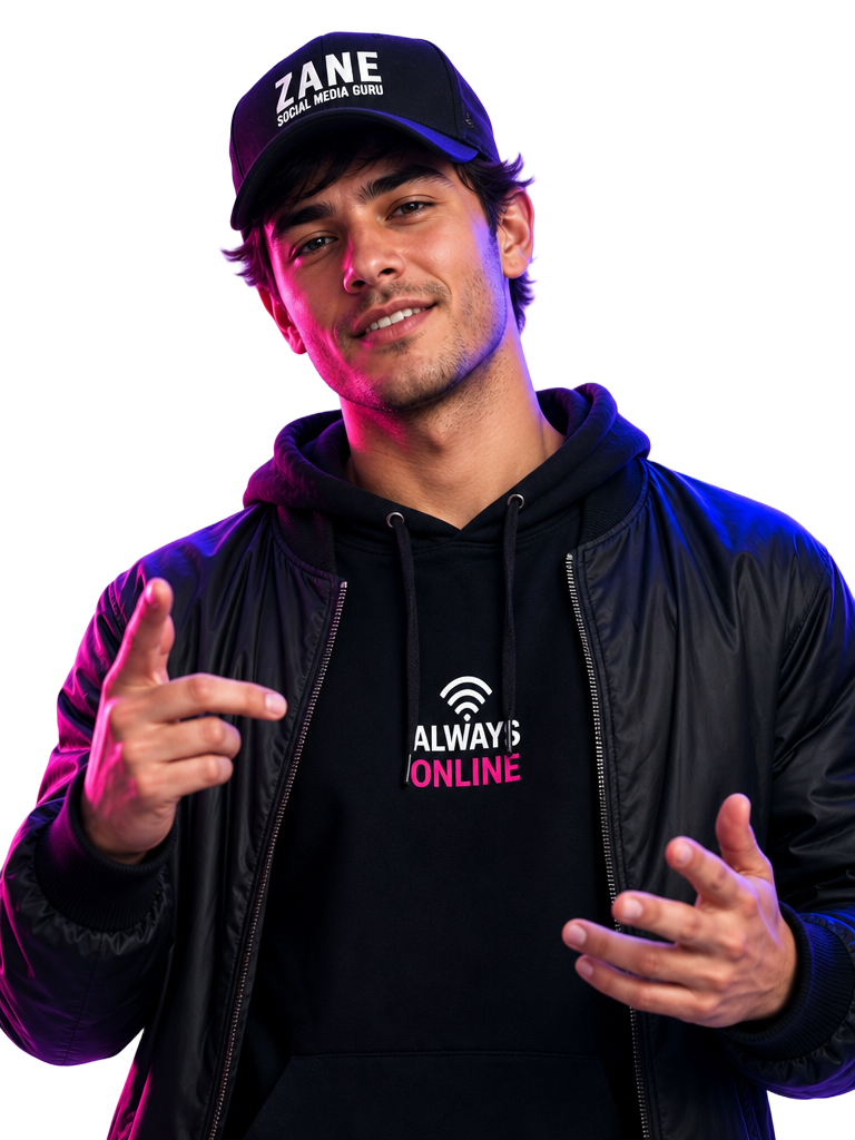 ZANE, the Social Media Guru, in a cap